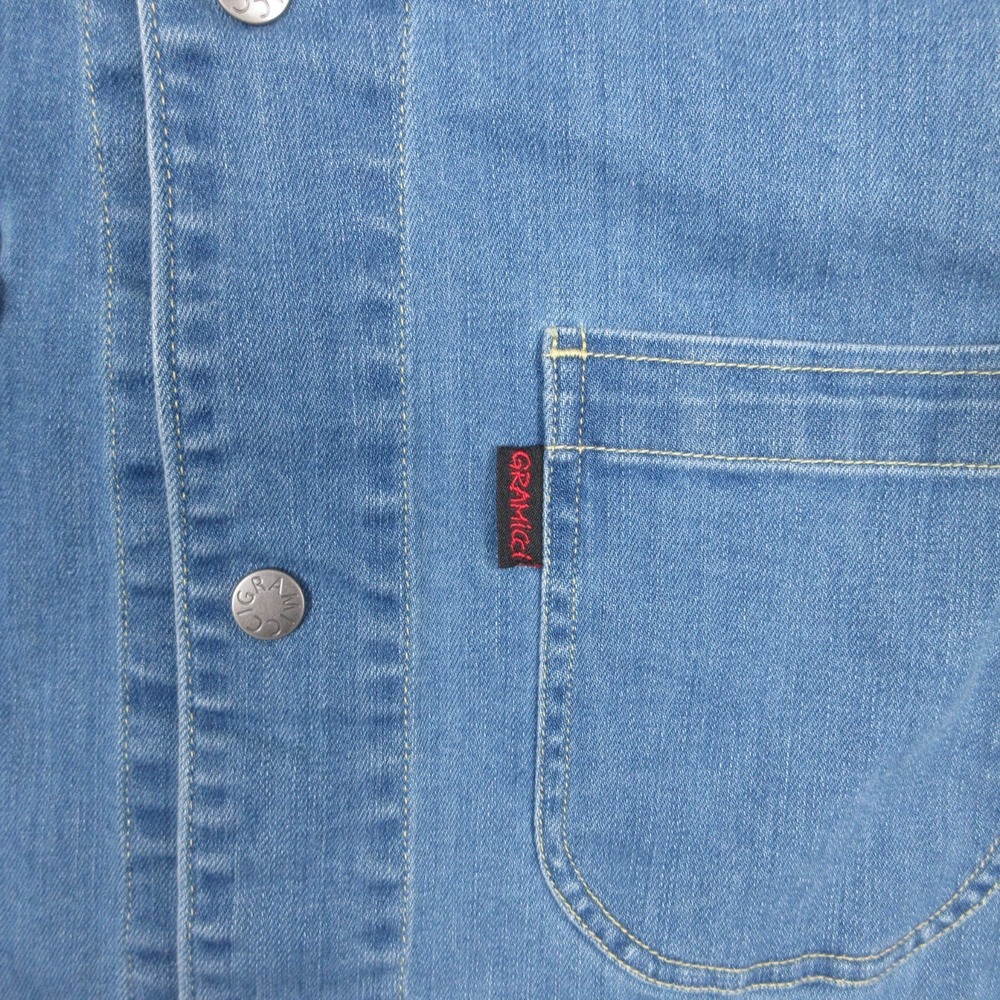 Gramicci Jacket Mens Small Blue Denim Chore Barn Pockets Utility Workwear Button - Picture 2 of 9